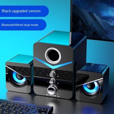 3 stuks surround bass stereo draagbare computerluidsprekers desktopcomputer multimedia bluetooth luidspreker luidspreker met subwoofer: Zwart