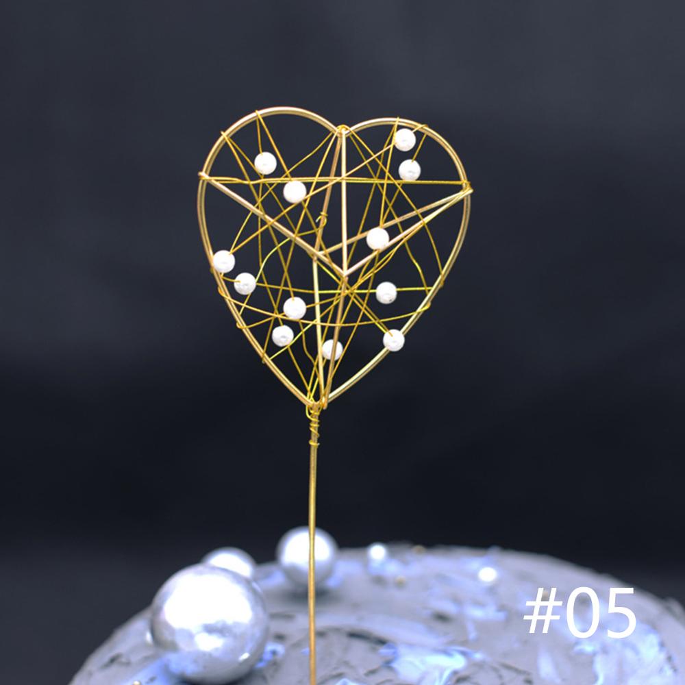 1PC Luna, Estrella y corazón forma LED perla pastel Toppers Bebé feliz cumpleaños boda Cupcakes pastel decoración herramienta: Heart