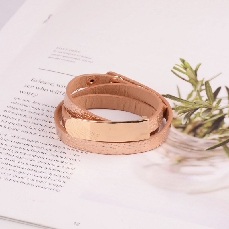 Rainbery unico monogramma PU bracciali in pelle per uomo donna lega Bar strato braccialetto causale Pulseira braccialetto avvolgente JB0801: rose gold