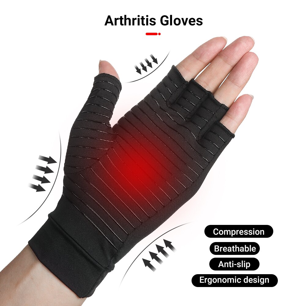 1 Paar Compressie Handschoenen Hand Koper Artritis Handschoenen Gezamenlijke Pijnbestrijding Half Vinger Antislip Therapie Handschoenen Voor Vrouwen mens