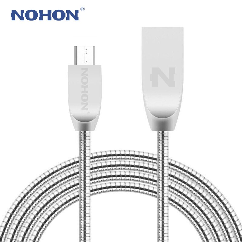 Nohon micro usb kabel hurtig oplader datakabel til samsung xiaomi lenovo lg nokia sony android telefon kabel ledning: Sølv