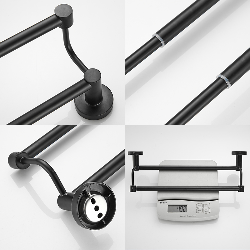 Baderom uttrekkbar håndklestang dobbel svart, krom håndklestativ forlenget tørkehåndklehenger gull, nikkel  el81024d