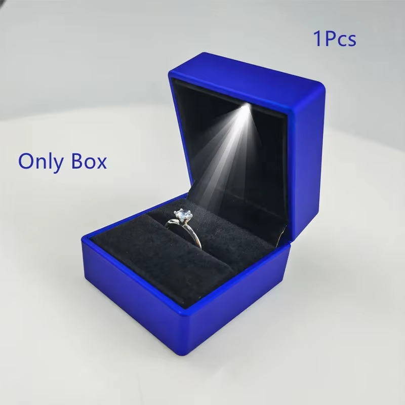 Sieradendoos LED-ringdoos voor trouwring Verlovingsringdoos Geschenkdoos Verpakking Showdozen met licht, doos voor sieradendisplay: Blauw