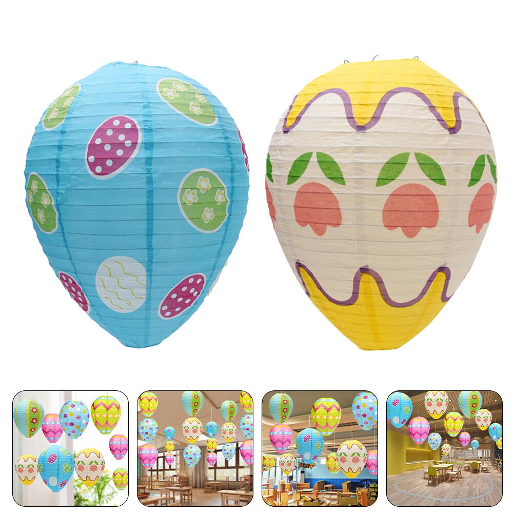2Pcs Lovely Easter Egg Lanterns Decorative Lanterns Festival Party Paper Lanterns