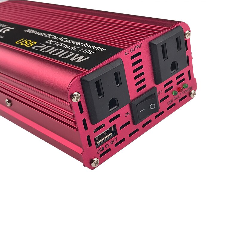 2000W Car Inverter DC 12V to AC 100V-120V Power Inverter Charger Converter Transformer Vehicle Power Supply Switch