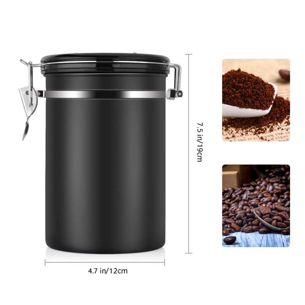 Kaffeboks kaffebeholder stor lufttett teoppbevaringskiste i rustfritt stål svart oppbevaringsboks for oppbevaring på kjøkken kaffe-te-beholdere