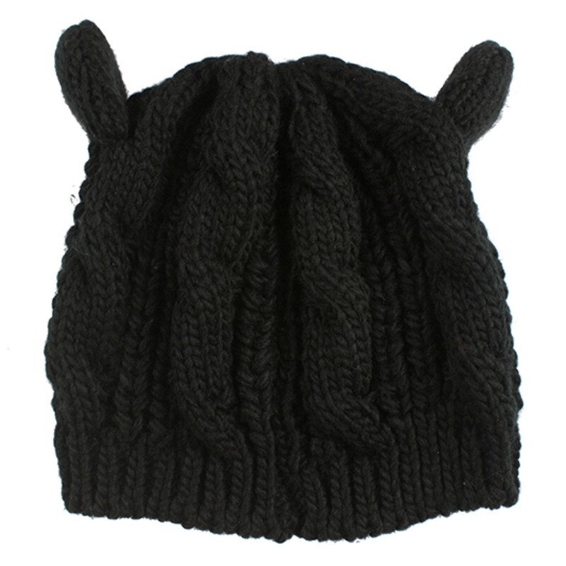 Orecchie di gatto delle donne solido del cappello di Inverno lavorato a maglia cappelli di lana berretti Cappellini uncinetto di tendenza cofano carino cappuccio delle donne gorros mujer invierno: 1
