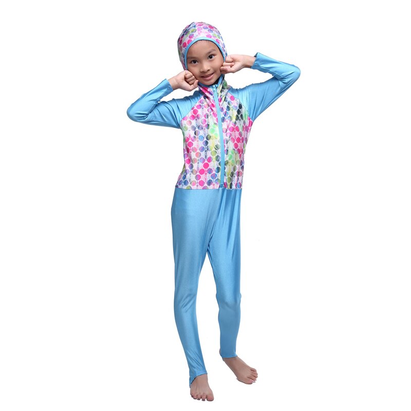 Girls Muslim Swimsuit Burkinis Islamic Full Coverage Maillot De Bain Hijab Swimwear Modest: Blue / L