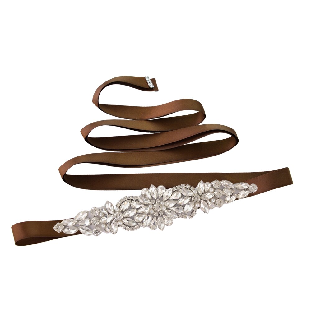 TRiXY S407 Rhinestones Belt Wedding Belt Silver Diamond Belt Crystal Bridal Belt Sash for Wedding Gown Shiny Wedding Accessories: brown
