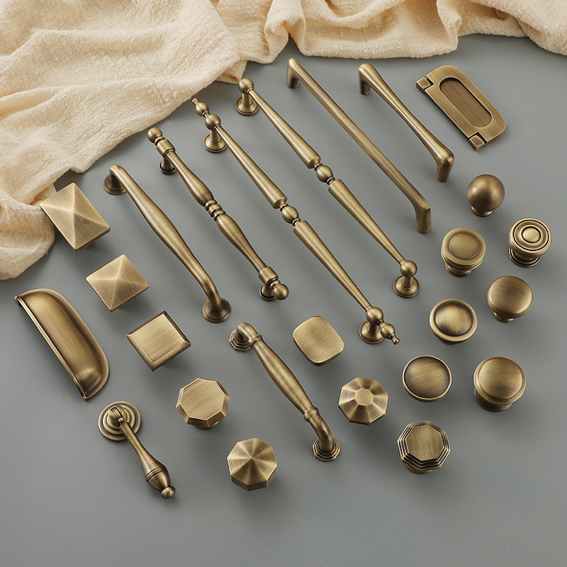 American pure copper solid furniture closet door brass single hole handle Chinese vintage cabinet drawer copper handle