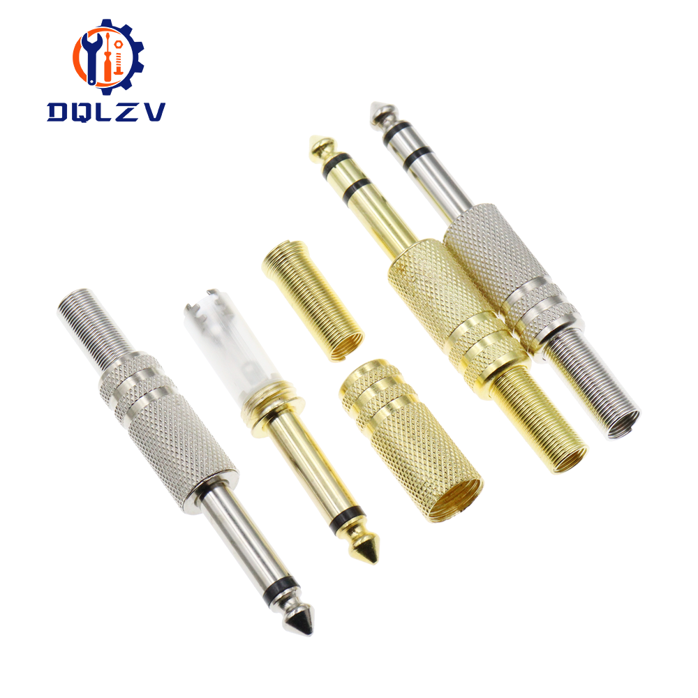 Adaptador de conector de Audio Mono macho, conector Jack dorado de 6,35 MM, conectores estéreo de Audio de soldadura macho de 1/4 pulgadas