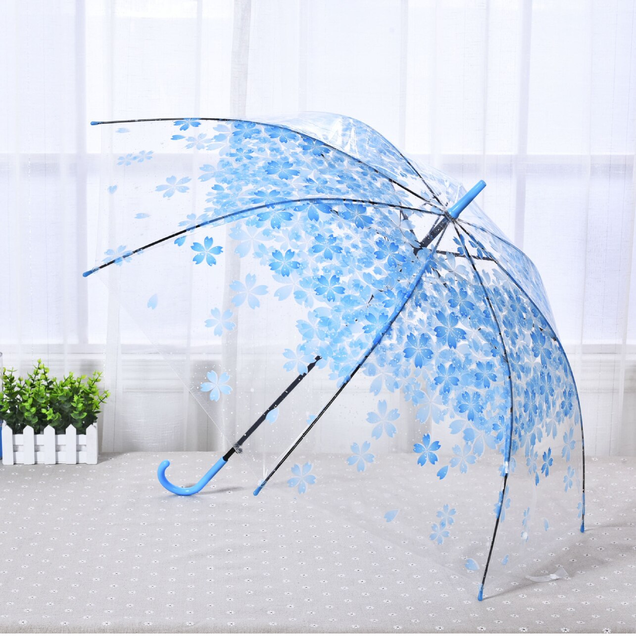 Sakura-paraguas transparente de PVC para lluvia, sombrilla de , boda, mango largo, palo recto