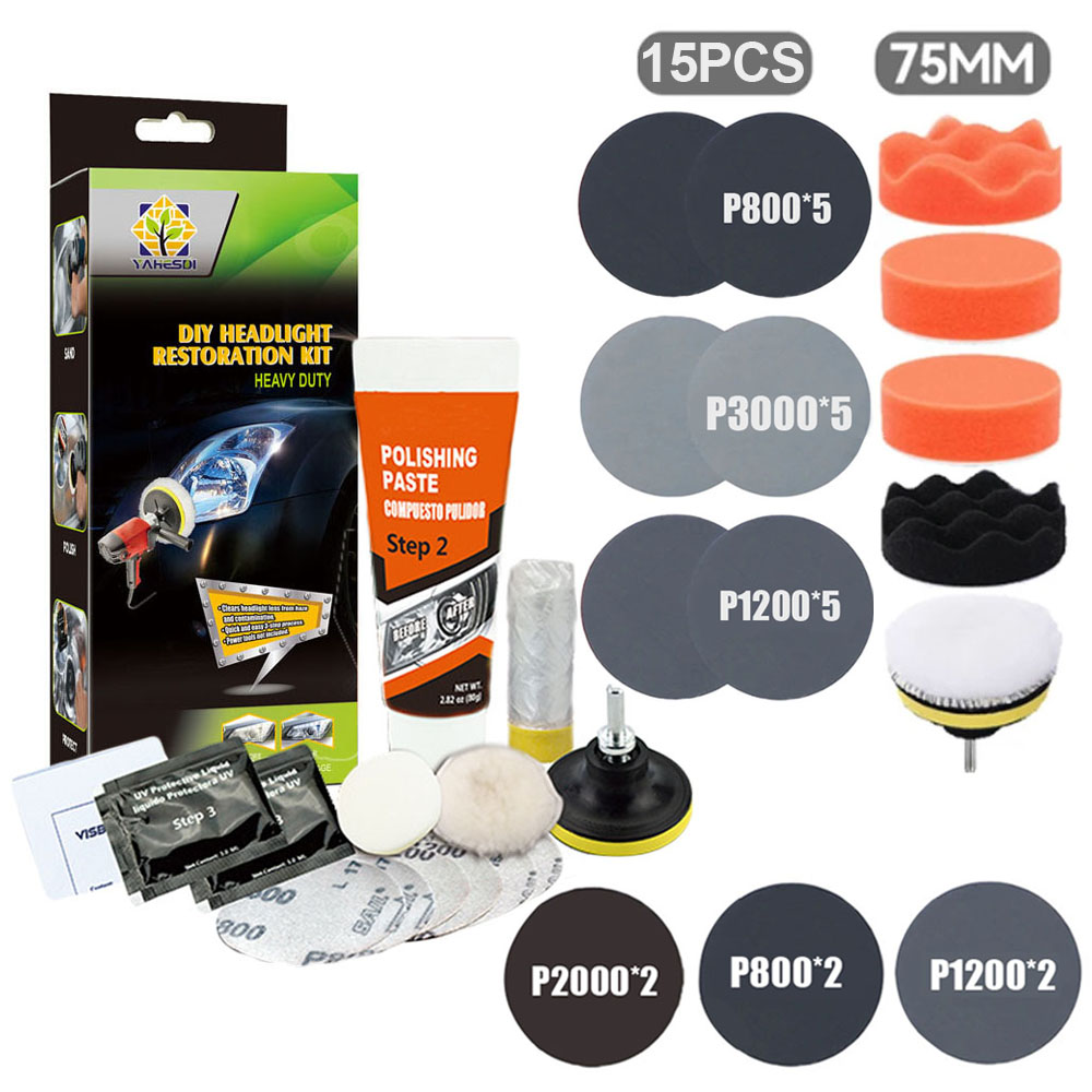 Headlight Restoration Kit DIY Car Headlight Polishing Tool Remove Yellowing & Scratches,Anti-Fogging UV Coating: Gold