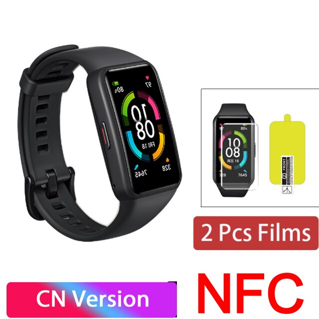 Honor Band 6 Smartwatch 1.47 "Amoled Display 14 Dagen Batterij Bloed Zuurstof Hartslagmeter Smart Horloge Bluetooth Slaap: NFC Black add film