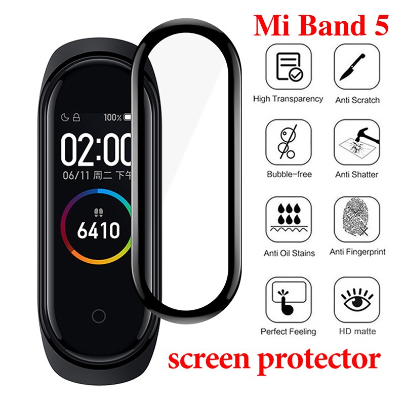 Vidrio Protector 3D para Xiaomi mi band 5, película de cristal para Mi band5, correa de reloj inteligente 5, Protector de pantalla de vidrio suave para mi band 5