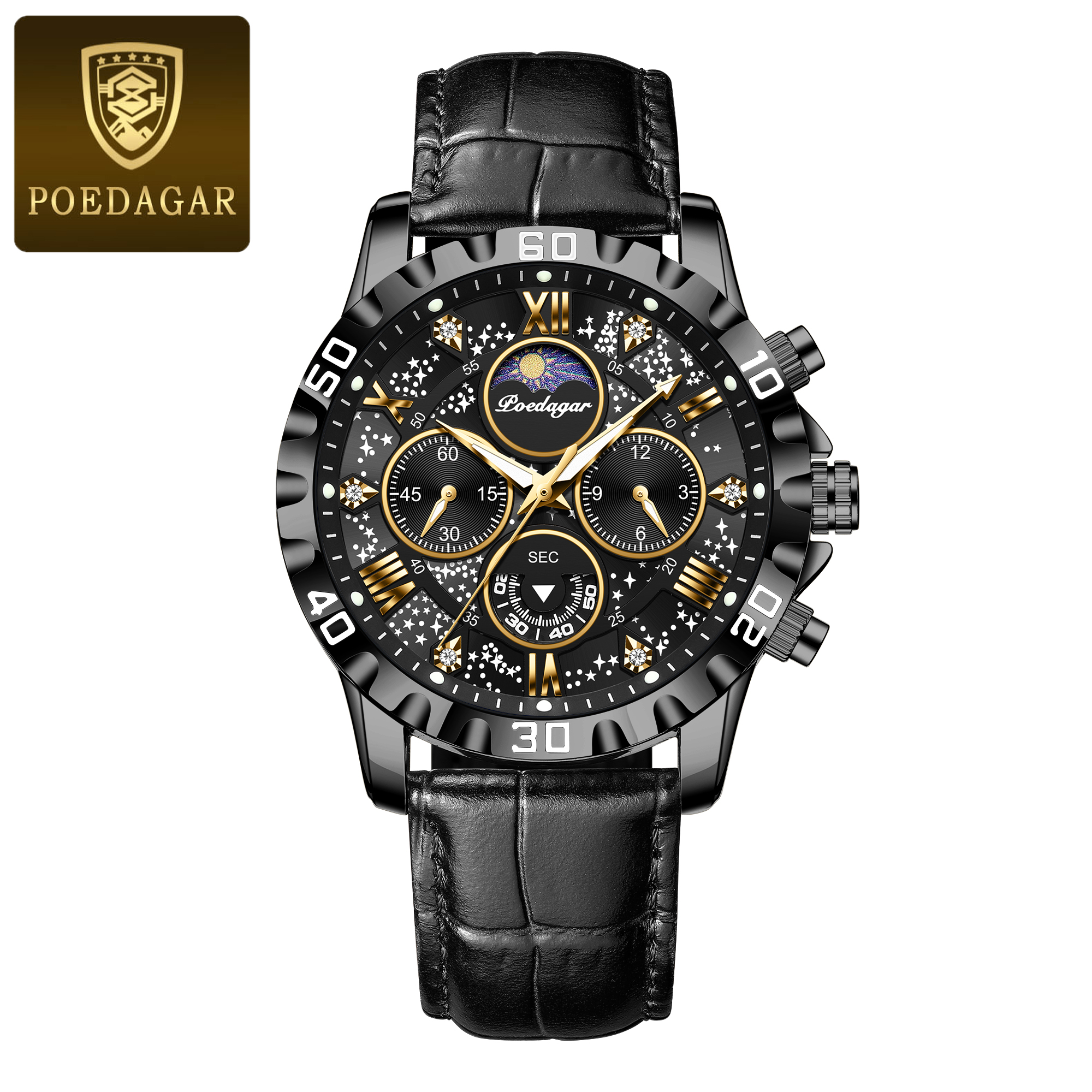 POEDAGAR Watch For Men Sport Quartz Man Wristwatch Waterproof Luminous Chronograph Leather Men's Watches Male Reloj: Brown