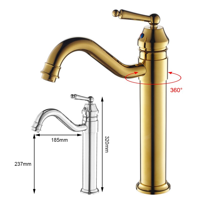 Antique Copper Basin Faucet Cold And Classic Style Bathroom Faucet Water Mixer Single Handle Deck Mounted Tap: Gold-Hight