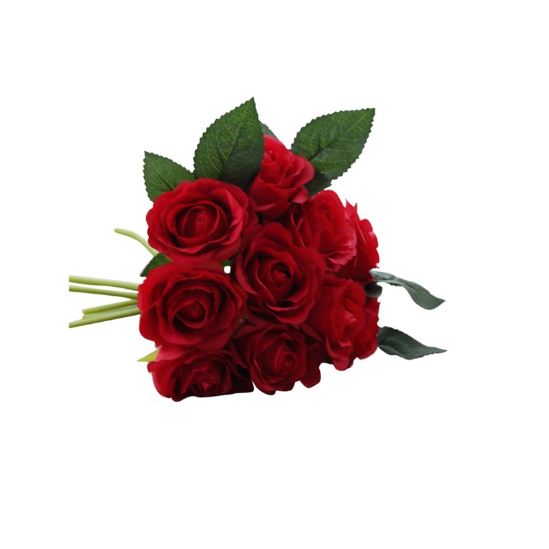 1 Boeket 10 Pcs Kunstmatige Red Rose Heads Bloem Bruiloft Bruids Zijde Boeket Verjaardagsfeestje Valentijnsdag Woondecoratie: red