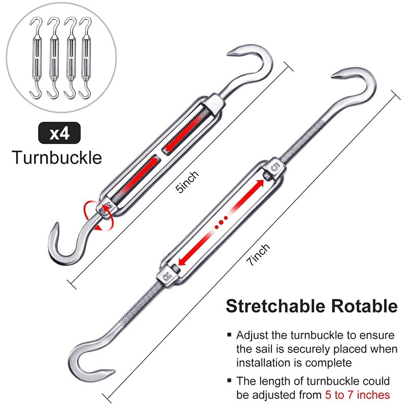 80Pcs Sun Shade Sail Hardware Kit Stainless Steel Triple-Cornered Sun Shade Sail Installation(5 Inch)