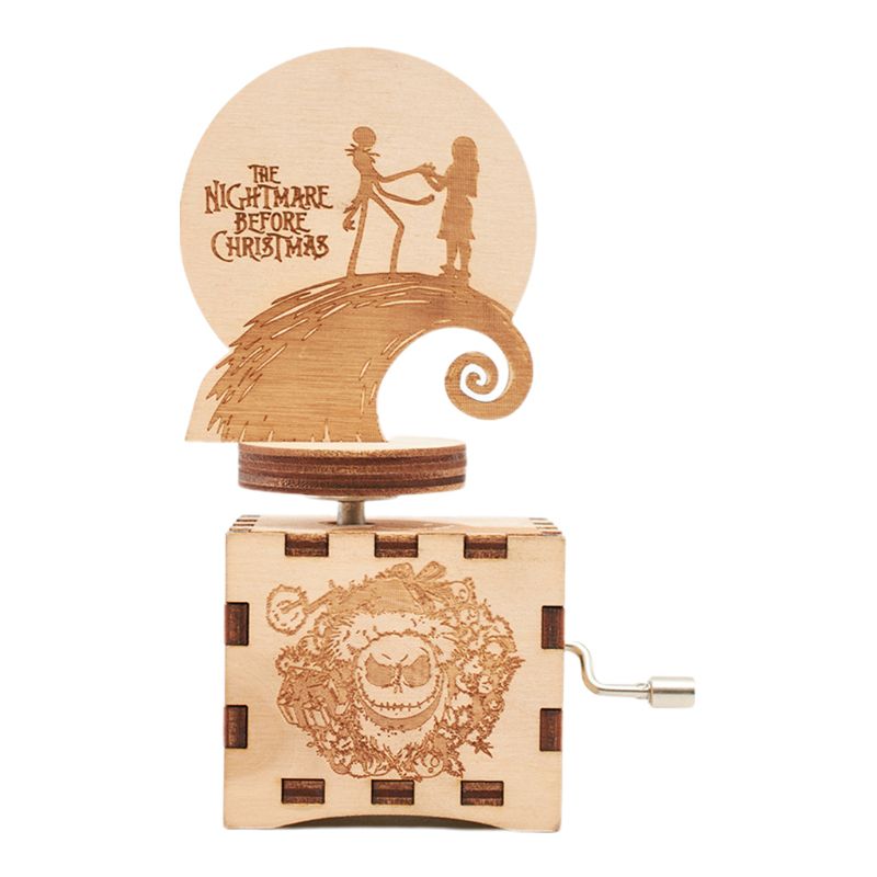 Halloween Antique Carved Wooden Hand Crank Music Box Halloween Birthday Party Casket Halloween Decoration at home