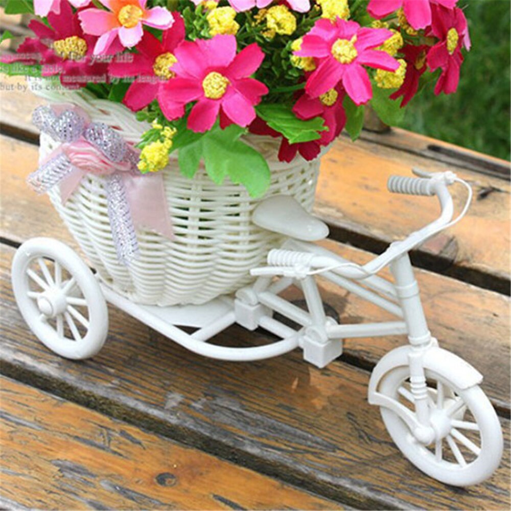 Cesta de flores en forma de bicicleta, decoración de jardín, cesta de flores de plástico blanca, de triciclo, almacenamiento, decoración de , macetas