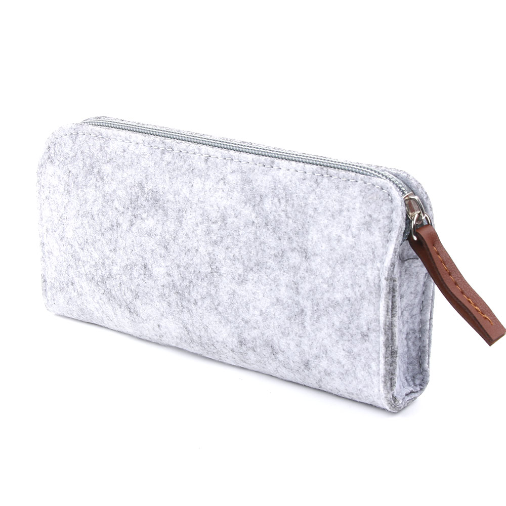 Felt pencil bag fabric pencil case pencil box School Office Supplies Stationery Pouch Purse Storage Cute Makeup Bags Pencil Box: Square Light Grey