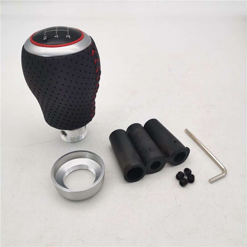 Universal 5 Speed Car Gear Shift Knob Metal Gear Black And Red Head Manual Shift Lever Knobs With 3 Adapters