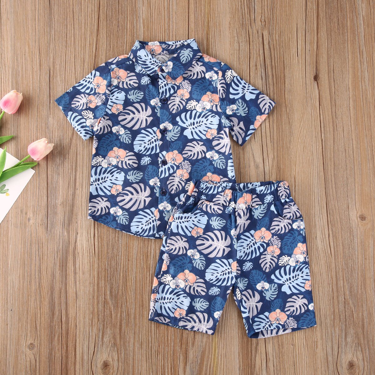 1-6Y été infantile bébé garçons vêtements ensembles imprimer à manches courtes simple boutonnage dessus de chemise + Shorts 2 pièces