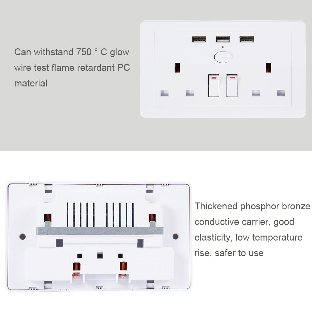Uk Plug 3USB 2.1A Stopcontact Stopcontact Dubbele Ac Outlet Charger Poort Met Onafhankelijke Schakelaar Veiligheid Deur Muur Plaat outlet