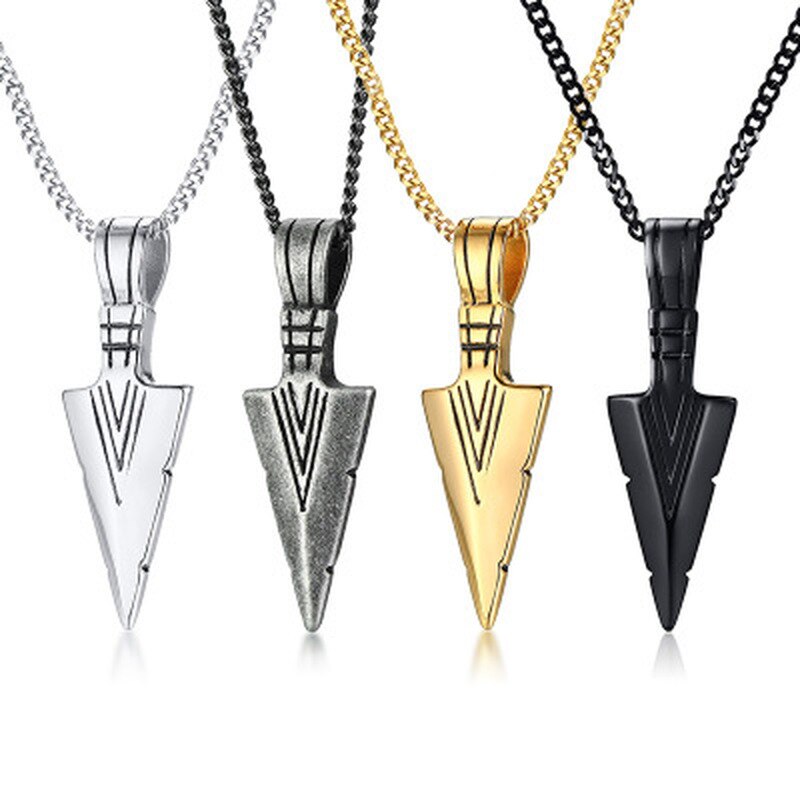 Men's Matte Black Long Necklace with Arrow Pendant Jewelry Chain Hip Hop Punk Rock Christmas Halloween For Men Wome