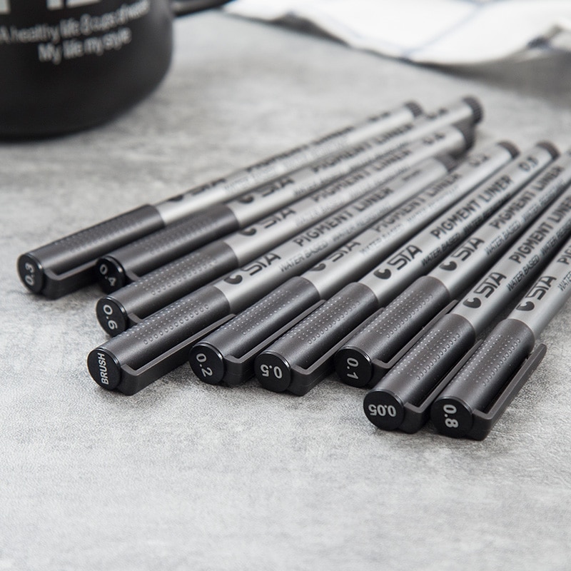 9PCS Sakura Liner Pigma Micron Pens Fineliner Set brush Ink Marker Sketching Pens Black marker Pigment Tip for drawing artist