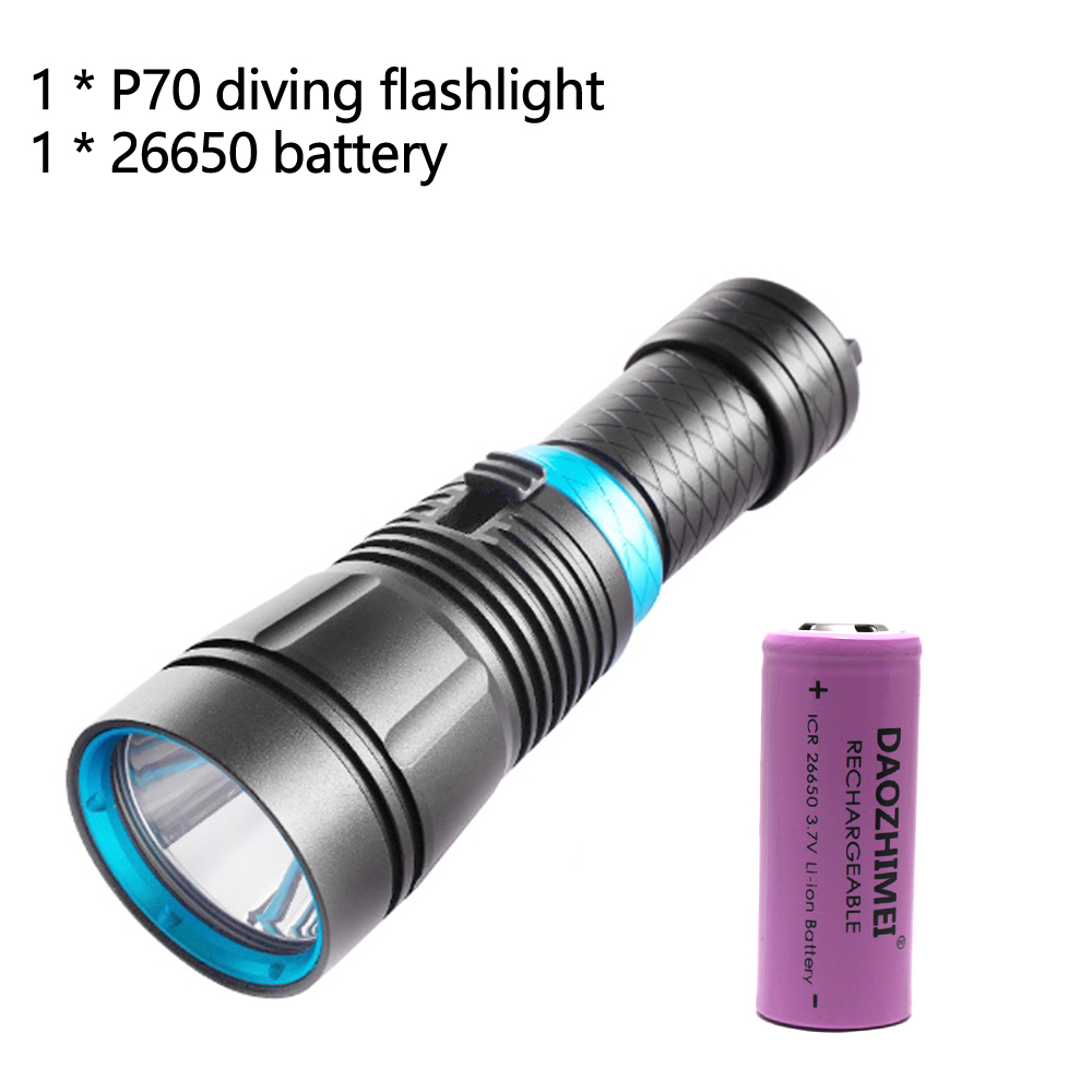 5000lm xhp 70 dykkerlommelygte 80m undervandsdykkerlommelygte ipx 8 vandtæt dykkerlampe 26650 batteri: Rød / Sort