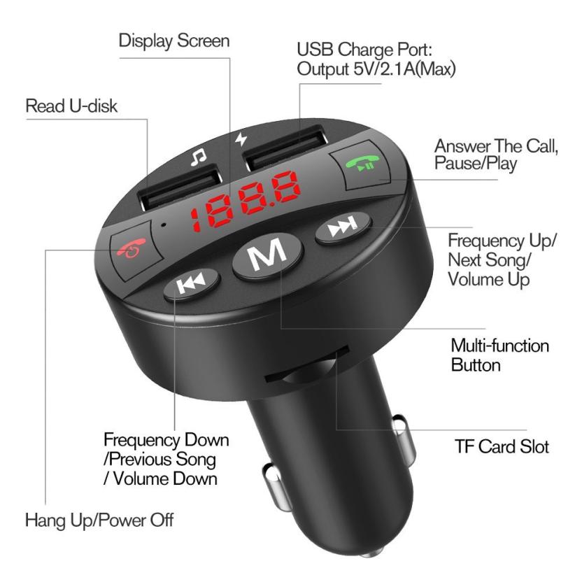 Mini Portable Wireless Bluetooth Car FM Transmitter Handsfree Kit 8.8
