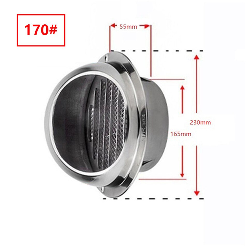 Ttlife rostfritt stål vägg tak luftventil kanal ventilation frånluftsgaller lock utlopp värme kyla ventilationslock vattentät: 170mm