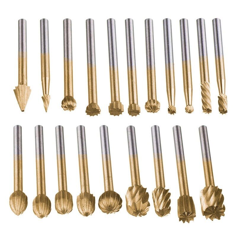 20pcs Rotary File Cutter Titanium Dremel Routing Metal Wood Rotary Milling Rotary File Cutter Woodworking Carving Cutter Tools