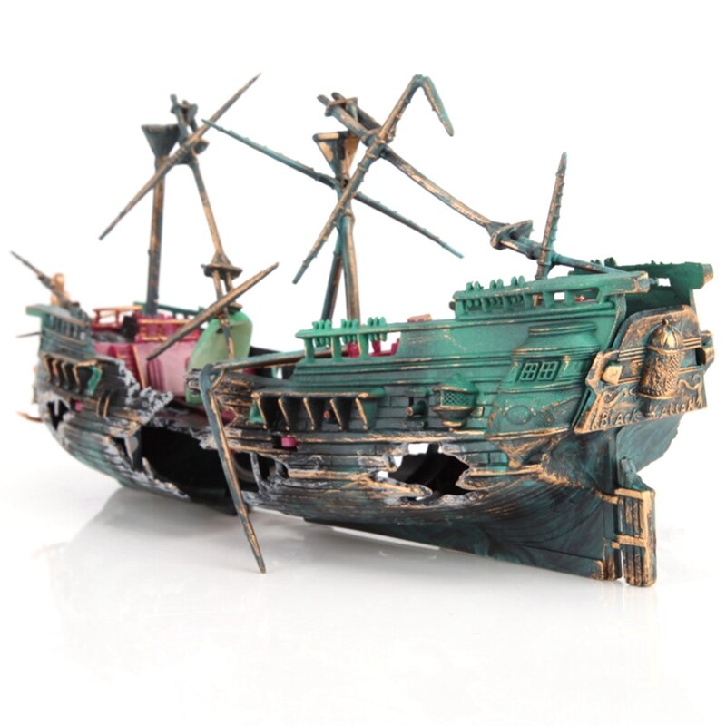 Decoración de bote para acuario grande de 24x12cm, decoración de bote para acuario, Barco Pirata, decoración de tanque de peces: as pic