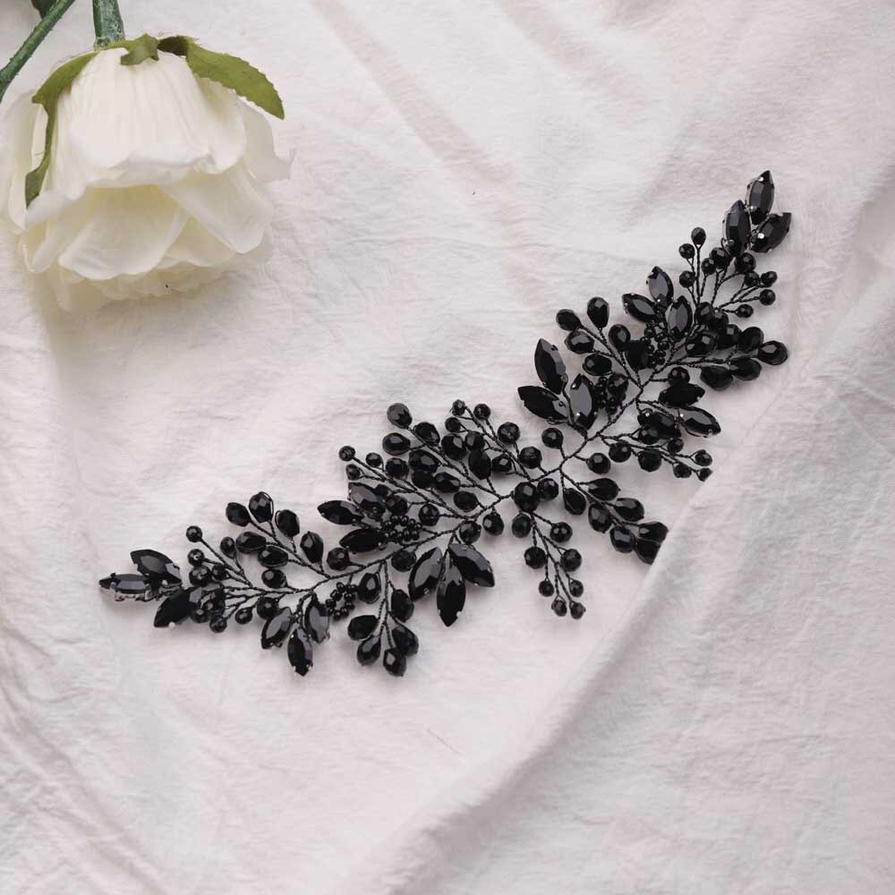 Groene bruidsjurk met strass steentjes, haaraccessoires en bruidshoofddeksels voor vrouwen: Zwart