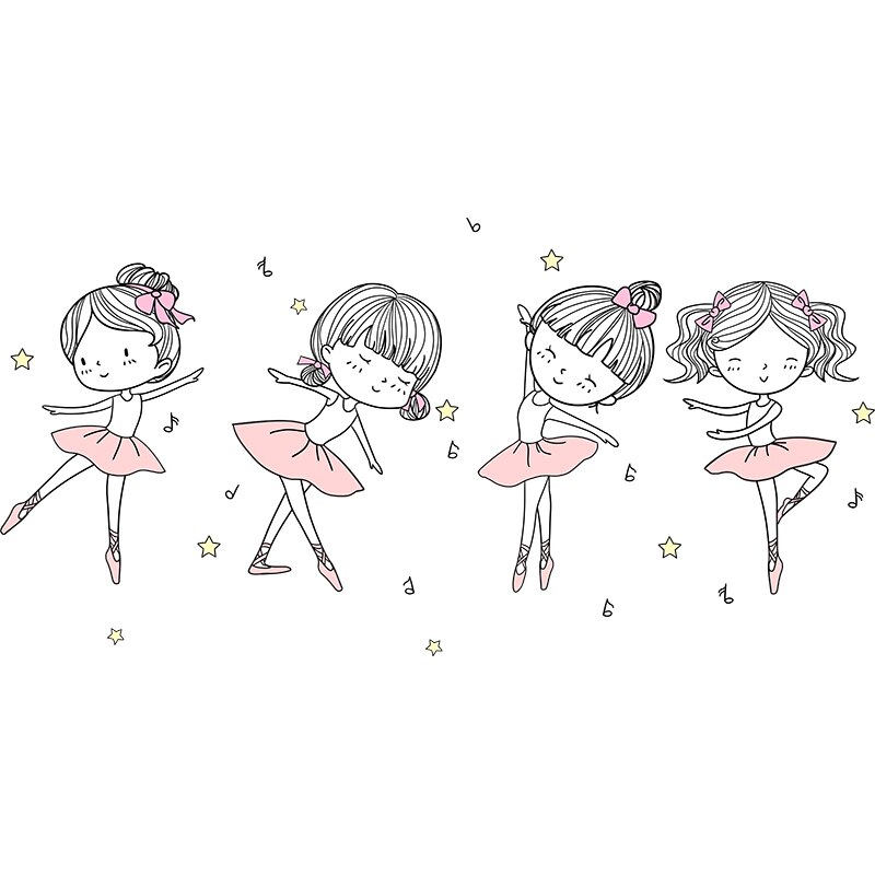 Shijuekongjian-pegatinas de pared para bailarina de Ballet, calcomanías de pared de plantas con flores, para habitación de niños, dormitorio de bebé, Decoración de casa
