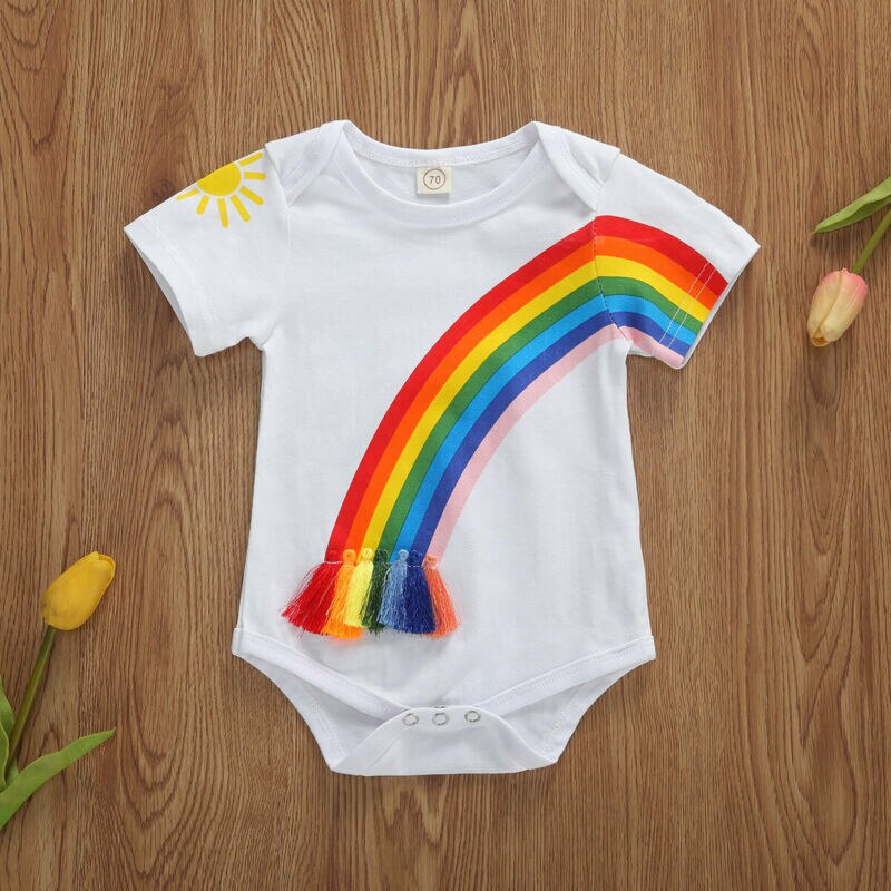 mono de arcoíris para bebé, ropa de verano para bebé, niña, ropa para niño, manga corta, mono bonito colorido, atuendo 0-18M