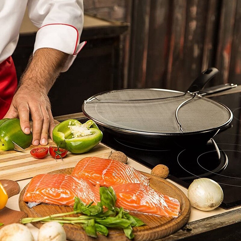 13 Inch Grease Splatter Screen for Frying Pan, Protects Skin From Burns, Splatter Guard for Cooking, Keeps Kitchen Clean