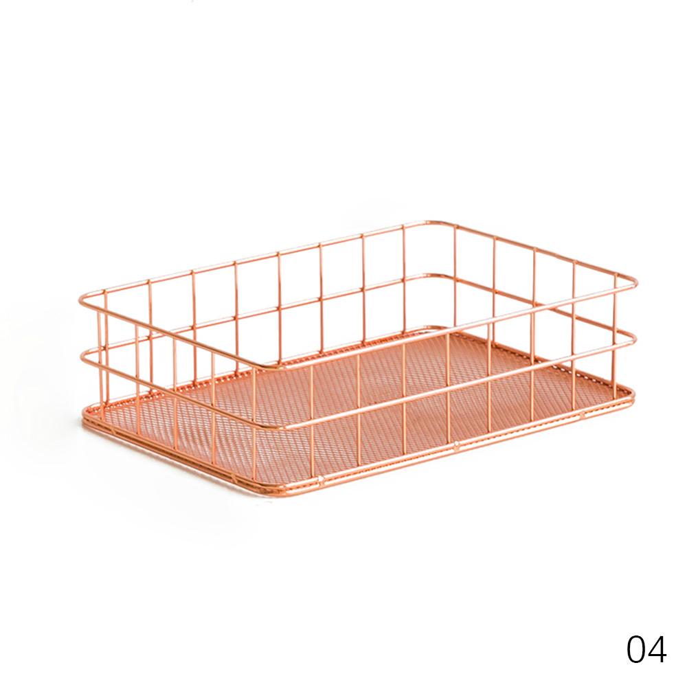 4 stilar rosa guld metall förvaring korg kosmetiska arrangör hållare skrivbord kök badrum hylla heminredning tillbehör: Stor rektangulär