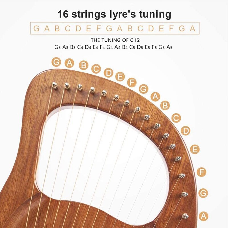 Harpe à seize cordes piano , 16- cordes piano cordes en fil d'acier corps en bois table en placage de bois instrument à cordes