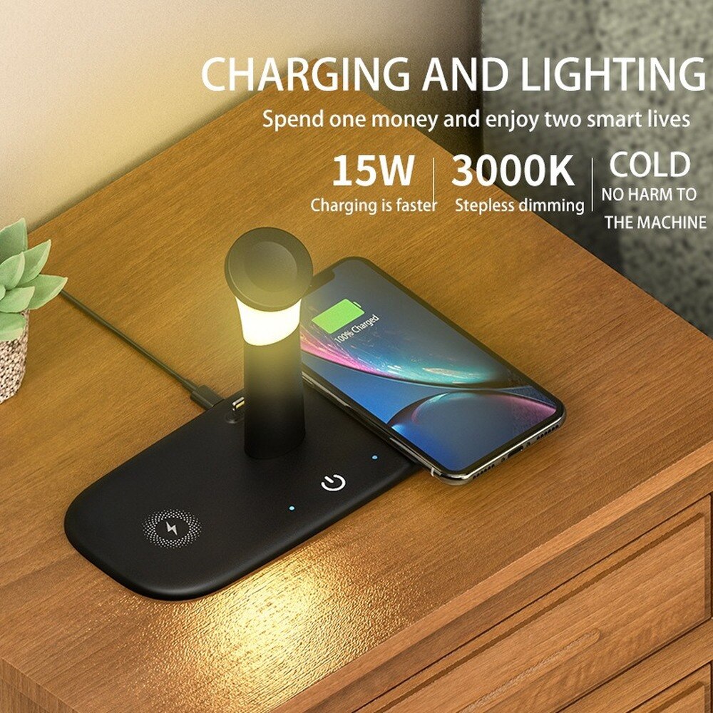 5-in-1 Wireless Charging Station - 15W Fast Charge - for iPhone, Apple Watch, Earphones - Type-C