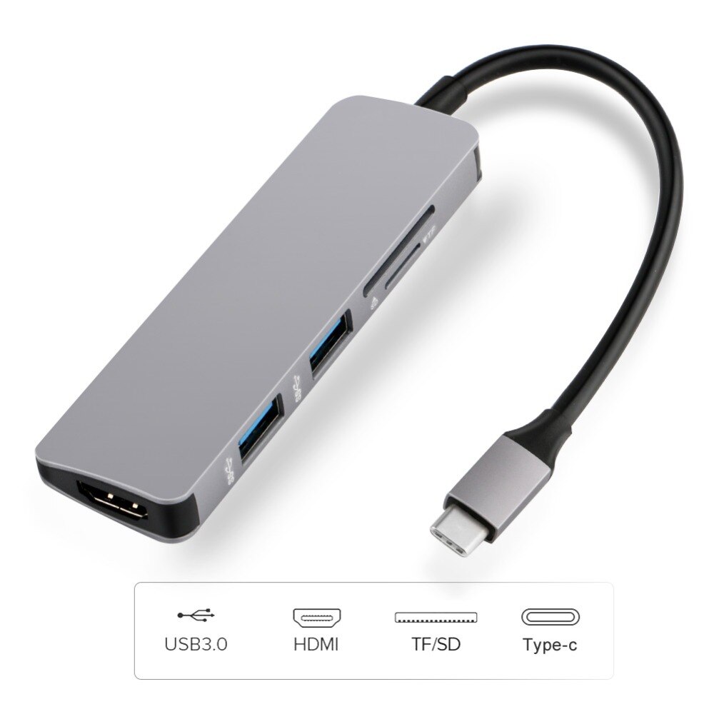 5 in1 usb c hub usb-c til hdmi micro sd / tf kortlæser adapter til macbook samsung galaxy  s9/s8 huawei  p20 pro type c usb 3.0 hub