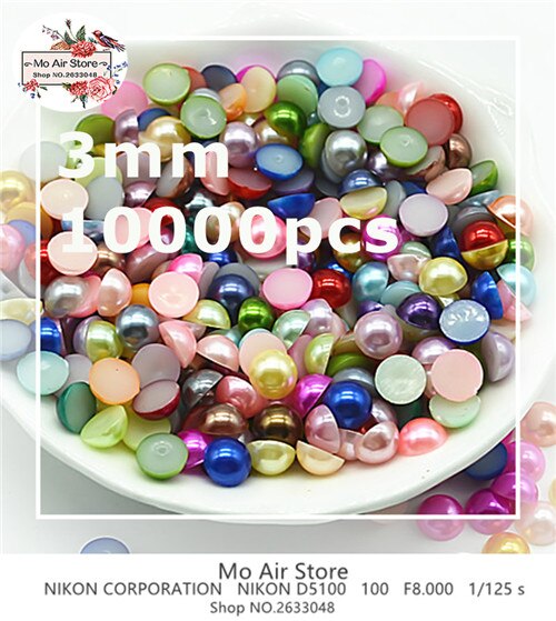 Mix Kleur Half Ronde Parel Kralen Abs Hars Platte Achterkant Cabochon Gesimuleerde Parel Kralen Diy Kralen 3-10Mm SP020: 3mm 10000pcs