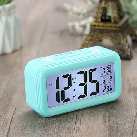 LED Digital Desk Clock Snooze Wake-up Alarm Clock Backlight Temperature Calendar Smart Table Clock Home Office Decor: Blue