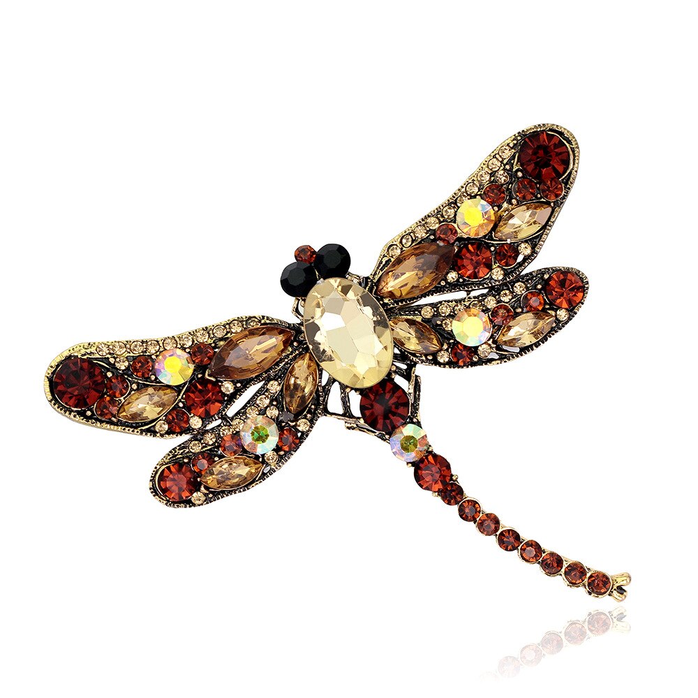 Jong Tulp Crystal Vintage Dragonfly Broches Voor Vrouwen Grote Insect Broche Pin Mode Jurk Jas Accessoires Leuke Sieraden: brown