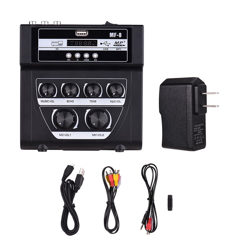 MF-8 kleine Rührgerät Karaoke Audio- draussen mischer Stereo Echo Dual mikrofon eingang verstärker mit Bluetooth aufnahme wirkung mp3: Schwarz gemeinsam