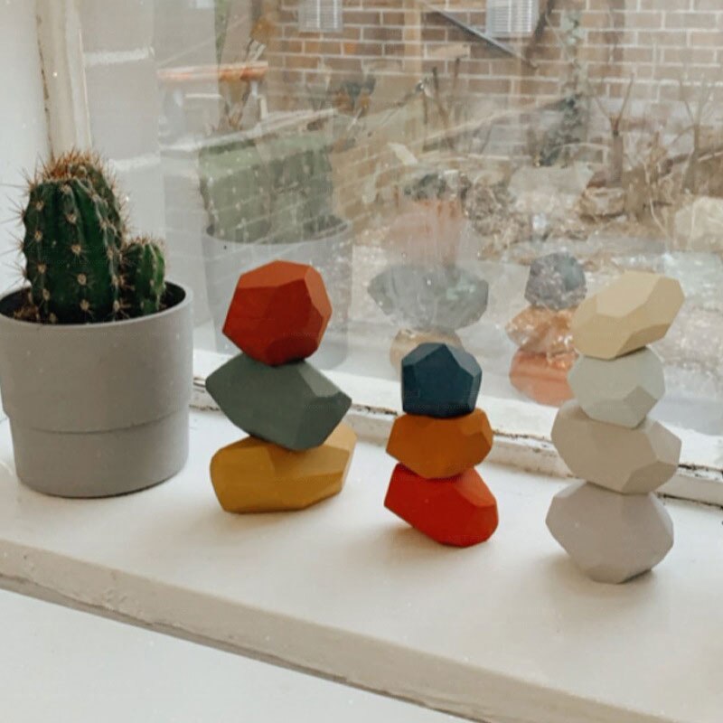 Kinderen Houten Kleurrijke Steen Jenga Bouwsteen Educatief Speelgoed Nordic Stijl Regenboog Stapelen Spel Houten Speelgoed
