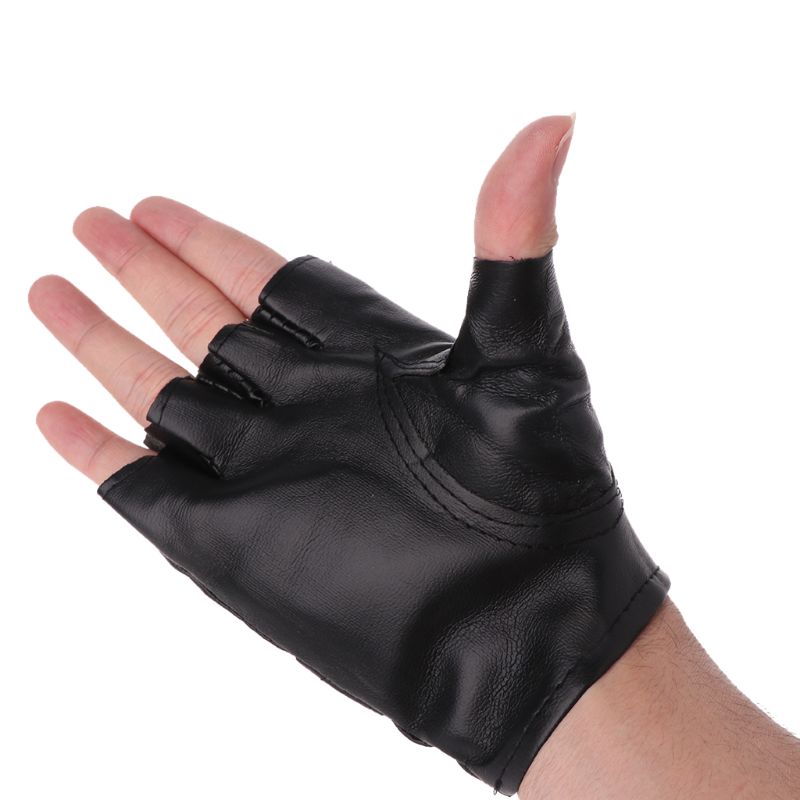 Boy Gloves Cool Hollow PU leather Biker Driving Gloves for Men Black Half Finger Gloves Fingerless Gloves Punk Gloves